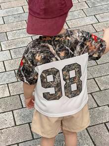 2pcs/Set Baju Bayi Laki-laki Lucu Musim Panas Warna Hijau Motif Huruf Olahraga Lengan Pendek dan Celana Pendek Pinggang Elastis Set Kamuflase Set Blok Warna Set Gaya Jalanan Set Bayi Laki-laki - MultiWarna - View 2