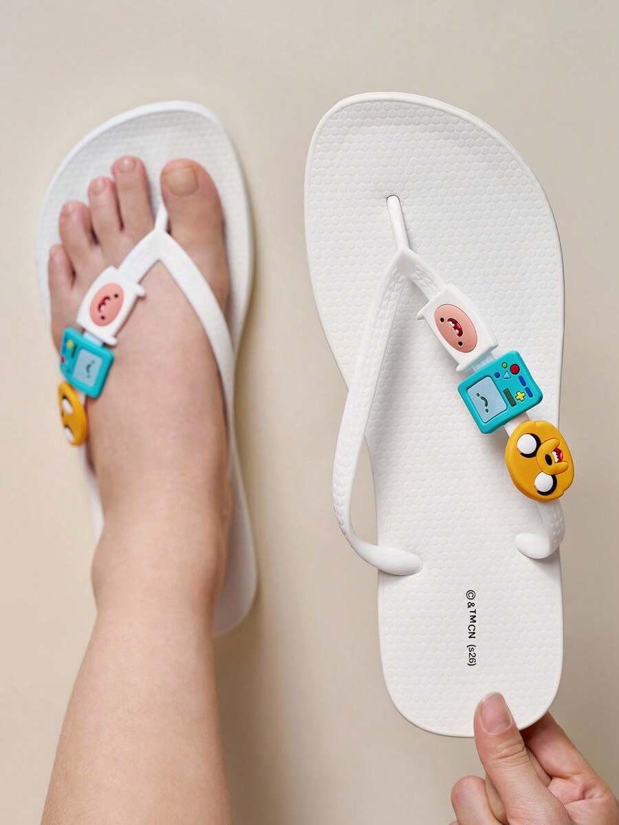 ADVENTURE TIME X SHEIN Cartoon Flip-Flops, EVA Lightweight Material, Toe Protection, Breathable And Quick-Drying, Soft And Comfortable, Summer Beach, Vacation - White - View 1