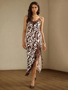 Briarwyn Women's Contrast Lace White And Burgundy Zebra Print Camisole Dress Date Night Night Out Summer Sexy - Brown - View 6