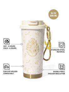HARRY POTTER X SHEIN 500ml /16 Oz 真空隔熱不鏽鋼杯，1個防漏蓋，適用於熱飲/冷飲，適用於大多數杯架 - 棕色 - 查看 3