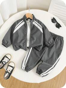 SHEIN 嬰兒男童女童秋冬裝套裝，2件/套 - 灰色 - 查看 3