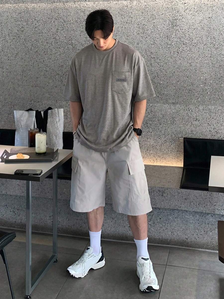 DAZY 夏季灰色圓領男士T恤附標籤口袋 - 灰色 - 查看 1
