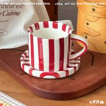 Hand-Painted Ceramic Coffee Cup & Plate Set - Nordic Vertical Stripes Mug, Creative Line Pattern Tea Breakfast Cup. Gift Box Packaging, Perfect Birthday & Holiday Gift For Family & Friends. - Multicolor - View 8