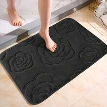1PC Flannel Rose-Printed Floor Mat, Suitable For Daily Use And As A Valentine's Day Decoration - Black - View 2