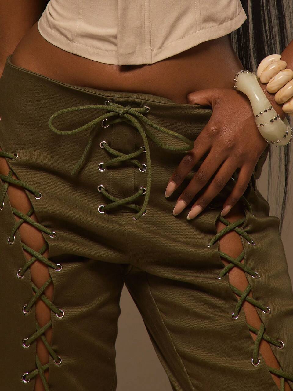 Pantalon évasé à lacets avec devant en dentelle, pour l'été, les vacances, les voyages, le festival d'Ibiza, Sublime