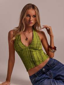 Avantive Women's Halter Neck Casual Sexy Tropical Versatile Daily Outing Vacation Top Olive Green Summer - Yellow - View 6