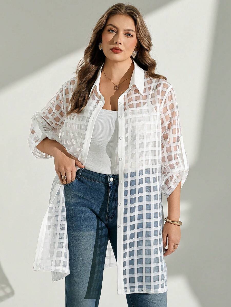 Chikora Plus Size Plaid Single-Breasted Casual Versatile Everyday Outing Shirt - Multicolor - View 1