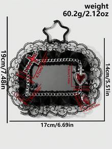 ROMWE Goth 1個Spice Girl暗黑風黑紅箭穿心仿真心形玫瑰十字鍊條蕾絲壓克力卡DIY鑰匙圈包包吊飾，女款日常配戴 - 黑紅色-29 - 查看 13