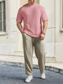 HIMLAND Loose Fit Men's Solid Waffle Knit T-Shirt - Baby Pink - View 7