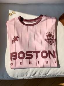 Comfortcana 女款字母條紋印花圓領短袖T恤，針織布料 - 彩色 - 查看 5