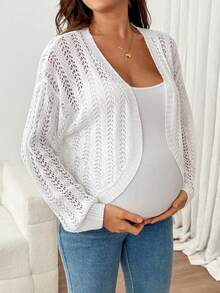 SHEIN Cardigan Rajut Berongga Warna Polos Serbaguna Kasual untuk Ibu Hamil - Putih - View 8