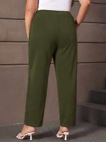 EMERY ROSE Pantalones largos negros casuales de uso diario con bolsillos para mujer talla grande - Verde militar - Ver 2