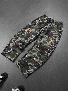 Manfinity EMRG Men's Drawstring Waist Camouflage Casual Versatile Daily Travel Cargo Long Pants - Green - View 5