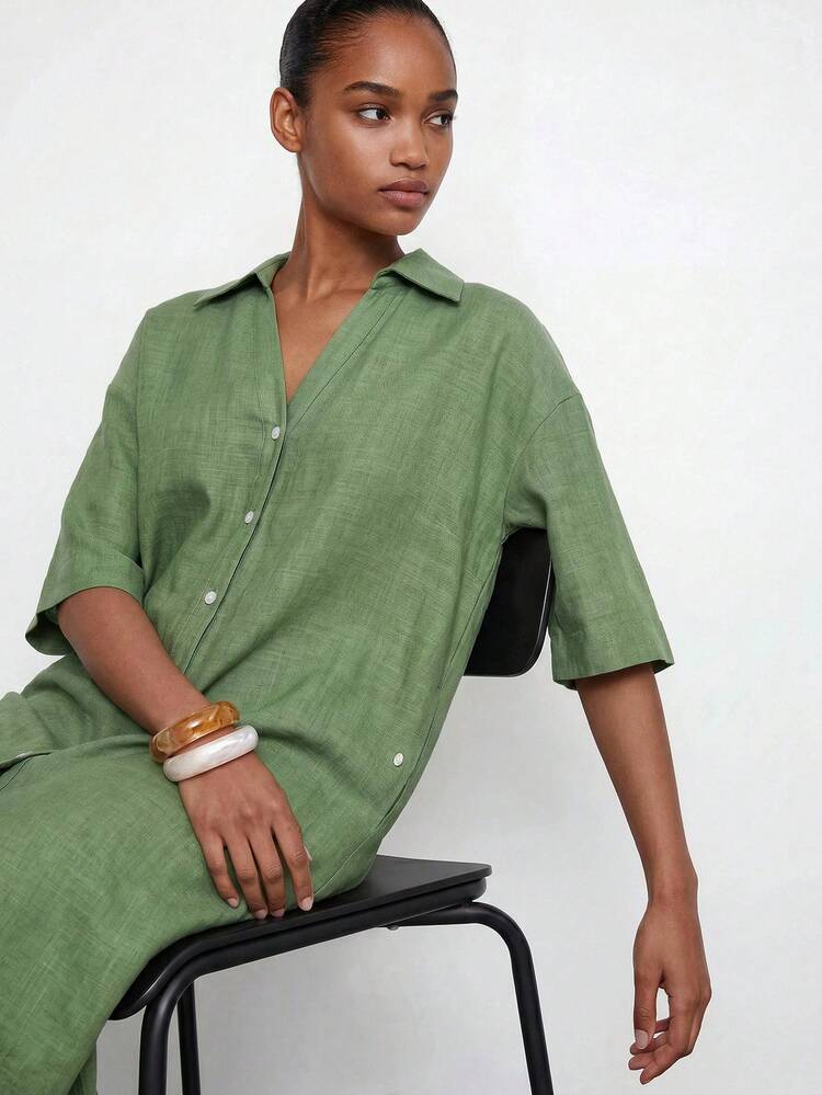 SHEIN Maija Women's Solid Color Minimalist Casual Long Dress,Going Out Ouutfits,Summer Holiday Outfits