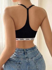 Letter Graphic Wireless Bra - Black - View 2