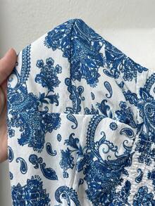 Sunnyshic Bộ áo liền quần dáng ôm, kiểu dáng thường ngày, họa tiết paisley, cổ yếm, thắt eo, thích hợp cho nữ đi biển, mùa xuân/hè. - Nhiều màu - Xem 3