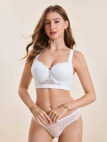 Hourtrue Pfirsich Mädchen Weiße Sexy Spitzen Dessous, Damen Büstenheber BH, Bequemer nicht durchhängender BH, Urlaubsgeschenk - Weiss - Übersicht 6