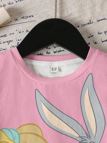 LOONEY TUNES X SHEIN 女童卡通全印花T恤 - 白色 - 查看 3