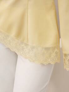 Graceveil Plus Size Women's Bell Sleeve Lace Patchwork Cinched Waist Asymmetrical Hem Blouse Fall - Yellow - View 4