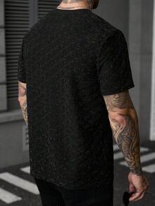 Manfinity Homme 男士休閒寬鬆短袖T恤，旅行必備，送給家人和男友的完美禮物，適合假期 - 黑色 - 查看 2