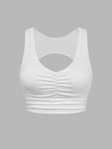 SHEIN Unity Women's Sleeveless Sports Vest Tops Removable Padded Backless Design For Summer Outdoor Sports Work White Athleisure - White - View 1