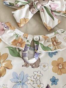 SHEIN 3pcs/Set Spring/Summer Newborn Baby Girl Loungewear Set, Apricot Color, Cute Ditsy Floral & Rabbit - White - View 5