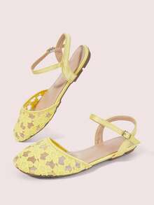 CUCCOO DOLLMOD Women's Shoes, Lace Mesh Upper, Round Toe, Flats, Mary Jane, Heel Sandals, Sweet, Cute And Comfortable In Summer - Flower yellow - View 3