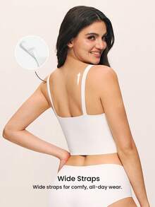 LUVLETTE Wireless Seamless 2-In-1 Built-In Square Neck Bra Cami Backless Longline Lounge Basic White Bra Tank Top - White - View 3