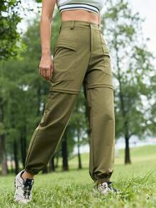 In My Nature 女款鈕扣休閒百搭日常旅行登山褲 - 軍綠色 - 查看 10