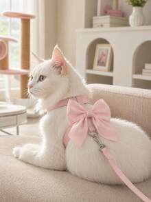PETSIN 1PC Must-Have Cute Shiny Big Bow Cat Harness Leash Set Soft Nylon Webbing I-Shaped Cat Harness Escape-Proof No Choke Adjustable Cat Walking Leash Comfortable Breathable Pet Harness With Glossy Satin Bow Decor Hands-Free Cat Traction Rope Anti-Escape - Multicolor - View 14