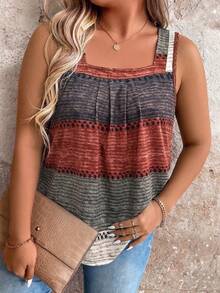 EMERY ROSE Summer Vintage 80s Casual Fashion Plus Size Women's Square Neck Tank Top Formal Vacation Grey - Multicolor - View 5