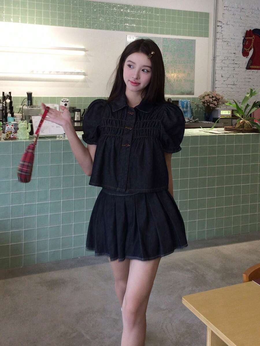 DAZY 女款春夏季韓風青年牛仔上衣 - 藍色 - 查看 1