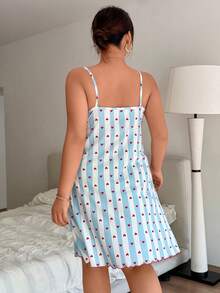 Napfluff CURVE Napfluff CURVE Women's Plus Size V-Neck Lace Trim Striped Heart Print Camisole Nightgown - Blue - View 2