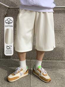 DAZY Solid White Elastic Waist Men's Shorts With Button Cuffs - White - View 1