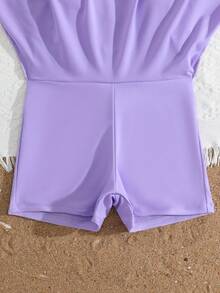 Tween Girl Fish Scale Pattern Print Short Sleeve Ruffle One-Piece Swimsuit - Multicolor - View 5
