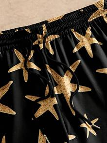 HIMLAND Pantalones cortos casuales para hombre con estampado de estrella de mar y cintura con cordón - Multicolor - Ver 4