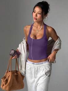Dewbera Dewbera 女款無縫瑜珈運動內衣，無鋼圈健身上衣，交叉設計運動背心，跑步內衣 - Red Plum - 查看 2