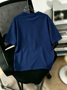 SHEIN Boys' Blue Base Blue & White Striped All-Over Print Short Sleeve T-Shirt, All-Match Versatile Casual Daily Wear, Suitable For Outings And Street, Spring Summer Autumn - Multicolor - View 2