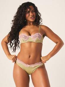 MISSGUIDED Yellow Women Bra And Brief Set With Lace Contrast Details Underwire Support Full Coverage Intimate Lingerie Collection - Yellow - View 3