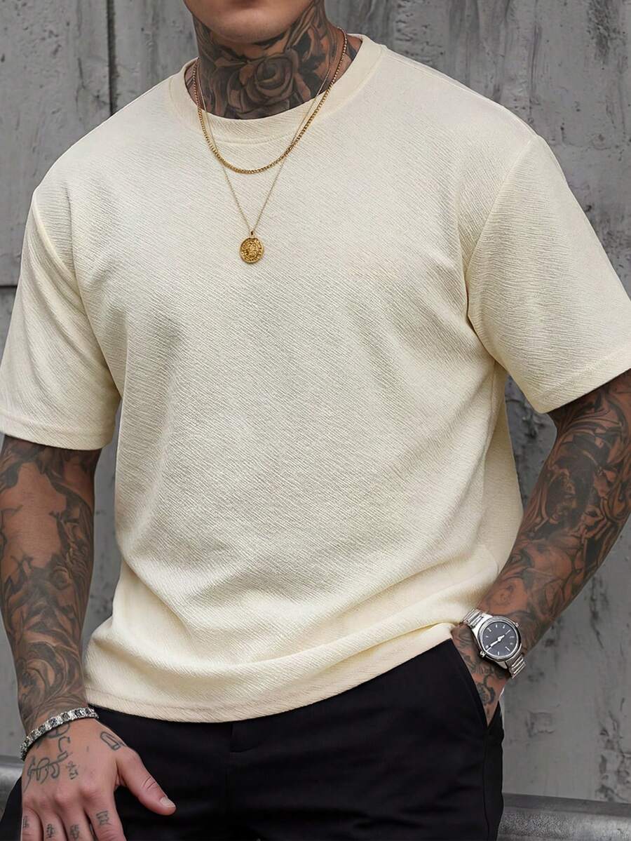 Manfinity CasualCool Men's Casual Loose Textured Short Sleeve T-Shirt, Essential For Outings And Leisure, Perfect Gift For Family And Boyfriend,Men's 4th Of July - Apricot - View 1