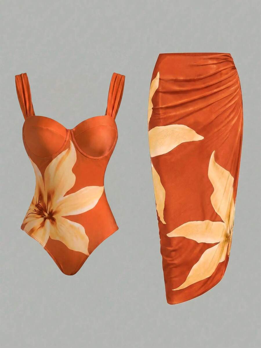 Swim Oasis 女款花卉印花細肩帶式連身泳衣附罩裙 - 彩色 - 查看 1