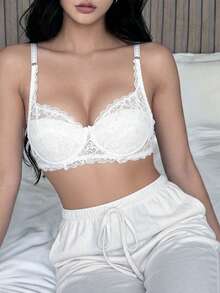 Napfluff 2 Packs Floral Lace Underwire Lingerie Bra Set - Black and White - View 3