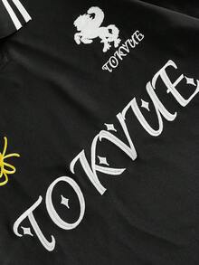 TOKVUE 男士休閒條紋 Polo 衫，刺繡領口短袖，適合儀式場合 - 黑色 - 查看 6