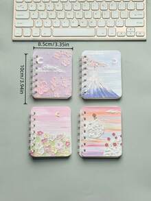 Cartoon Landscape A7 Spiral Notebook Portable Pocket Notepad Lightweight Compact Memo Book Fresh Style Daily Writing Stationery Practical Gift Portable Note Book For Travel Office And Daily Record - Multicolor - View 5