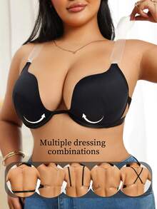 DesireSculpt Plus Size Women's Solid Color Comfortable Daily Wear Bra, Lift - Black - View 6