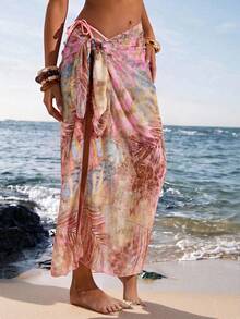 Opulessa Women's Tropical Plant Print Side Tie Waist Cover-Up Skirt - Multicolor - View 3