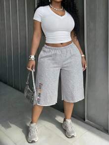 Slaydiva Spring Summer Music Festival Easter Western Active Casual American Vintage Plus Size Women's Pants Grey Floral Loose Elastic Waistband Wide Leg Formal - Light Grey - View 7