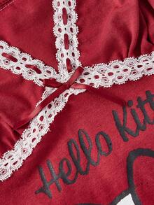 HELLO KITTY AND FRIENDS | ROMWE Canotta da donna taglie forti con stampa a cartoni animati e decorazione a fiocco - Rosso - Visualizzare 3