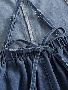 SHEIN Teen Girls Fashon Y2k Cute Blue Denim Halter-Top Loose-Fitting Comfortable One-Piece Long Pants Jean Back-To-School Graduation Summer - Blue - View 3