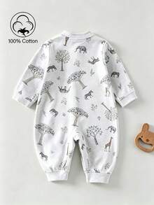 SHEIN Playful Pals Infant Jumpsuit Newborn Fitted Clothing Colorful Digital Print Long Sleeve All-Season Knit Newborn Jumpsuit Autumn Fall - Light Grey - View 2